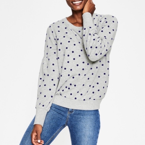 Boden Tops - Boden Renee Velvet Polka Dot Bubble Sleeve Sweatshirt Gray Size XS